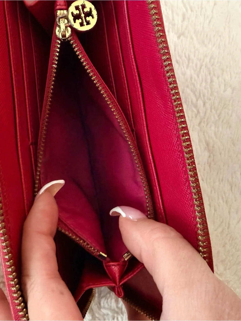Tory Burch Fuchsia Zip-Around Wallet with Gold Logo